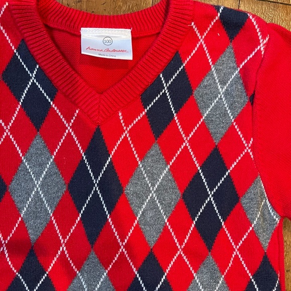 Hanna Andersson sweater size 100 (size 4) EUC - gorgeous red with argyle ♥️ - Picture 2 of 3